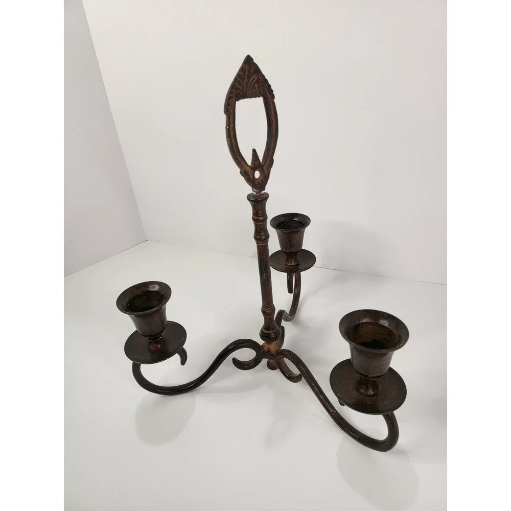 Vintage 3 Arm Metal Candelabra Taper Candle Holder Dark Bronze Finish 11.5in